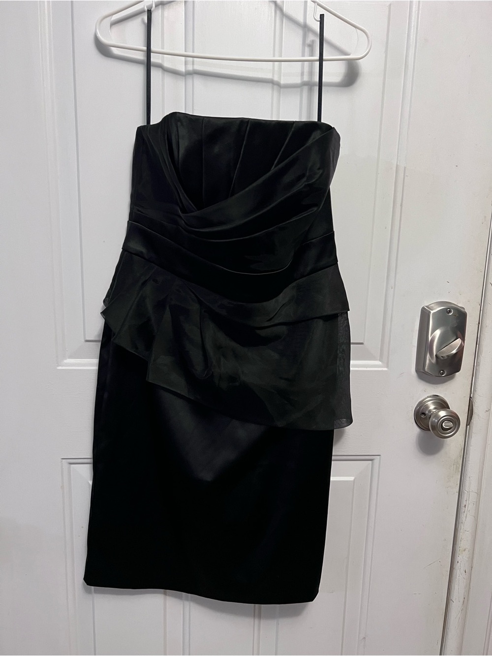 White House Black Market Black Strapless Cocktail Dress Size 12 Peplum Sheath